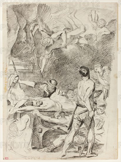 Martyrdom of Saints Processus and Martinian, n.d., Jean Bernard Restout (French, 1732-1797), after Valentin de Boulogne (French, 1594-1632), France, Black crayon, on ivory laid paper, 377 × 276 mm