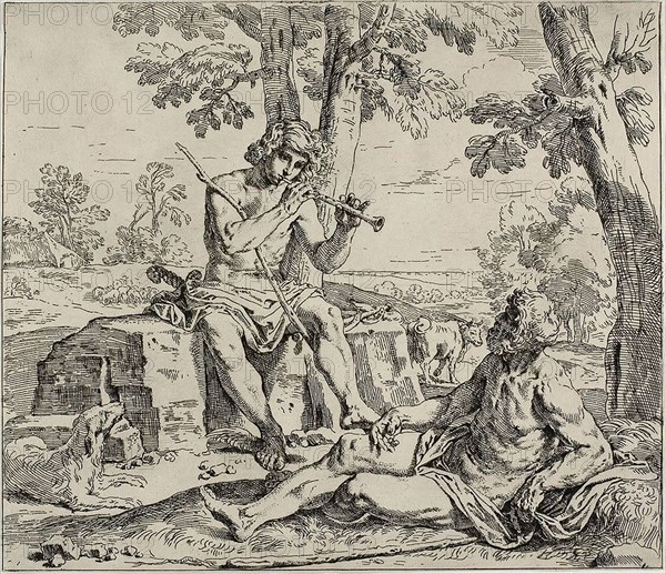 Mercury and Argus, 1642/48, Simone Cantarini, Italian, 1612-1648, Italy, Etching on cream laid paper, 257 x 299 mm