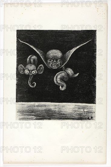 Untitled, plate from Je regardais et je vis…, 1896, Jean de Caldain (French, 19th century), in homage to Odilon Redon (French, 1840-1916), printed/published by Auguste Clot (French, 1858-1936), France, Lithograph in black on light gray China paper laid down on white wove paper, 276 × 244 mm (image/chine), 483 × 313 mm (sheet)