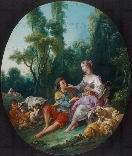 Are They Thinking about the Grape? (Pensent-ils au raisin?), 1747, François Boucher, French, 1703–1770, France, Oil on canvas, oval, 80.8 × 68.5 cm (31 3/4 × 27 in.)