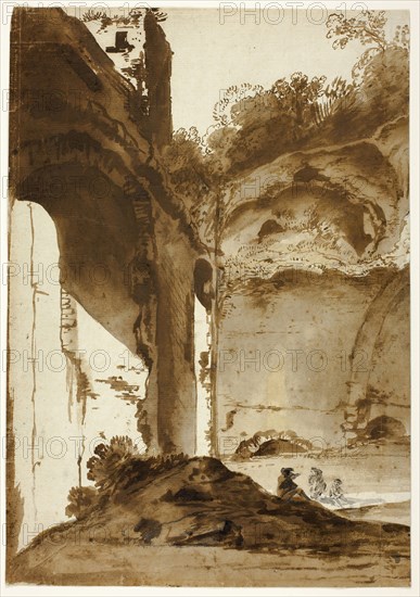 Villa of Maecenas at Tivoli, c. 1627, Bartholomeus Breenbergh, Dutch, 1598-1657, Holland, Pen and brown ink, with brush and brown and gray wash, over graphite, with touches of graphite over the washes, on cream laid paper, 393 x 276 mm