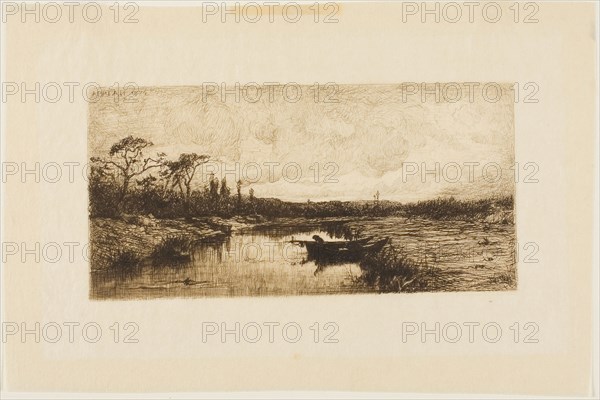 An Autumn Evening: Near Rossillon, 1874, Adolphe Appian, French, 1818-1898, France, Etching on ivory Japanese paper, 80 × 165 mm (plate), 153 × 227 mm (sheet)