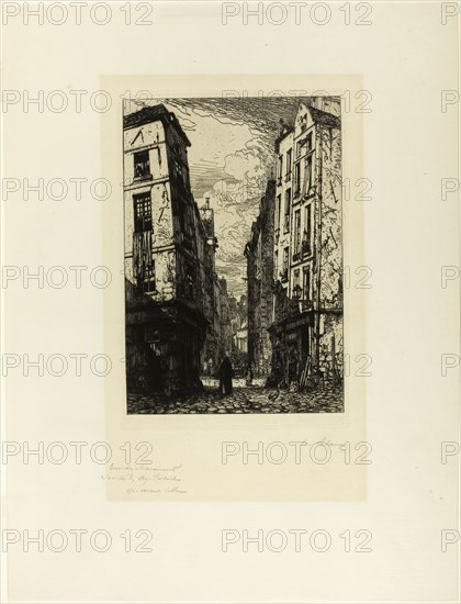 Rue des Marmousets, 1863–64, Maxime Lalanne, French, 1827-1886, France, Etching on ivory laid paper, 244 × 168 mm (image), 262 × 179 mm (plate), 462 × 350 mm (sheet)