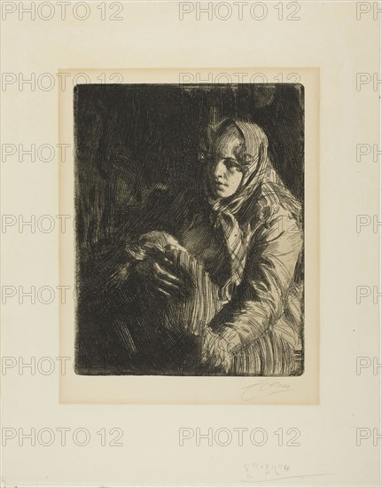 Madonna (A Mother), 1900, Anders Zorn, Swedish, 1860-1920, Sweden, Etching on ivory laid paper, 250 x 198 mm (image/plate), 413 x 325 mm (sheet)