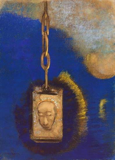 The Beacon, 1883, reworked c. 1893, Odilon Redon, French, 1840-1916, France, Pastel, with various charcoals and touches of black chalk, stumping and erasing, on pale-pink wove paper with red fibers altered to a golden tone, laid down on cardboard, 515 × 372 mm