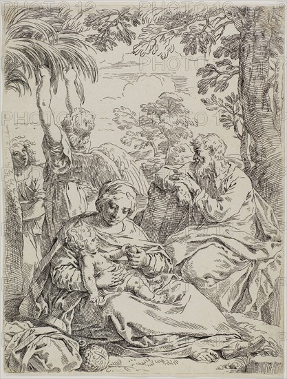 Rest on the Flight into Egypt, n.d., Simone Cantarini, Italian, 1612-1648, Italy, Etching on ivory laid paper, 223 x 170 mm (image/plate), 224 x 171 mm (sheet)