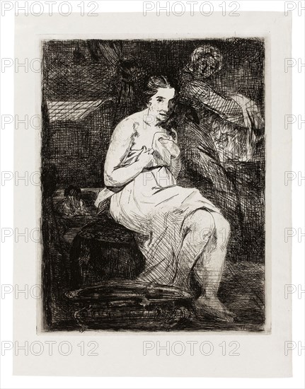 The Toilette, 1862, Édouard Manet, French, 1832-1883, France, Etching in black on ivory laid Chinese paper, 285 × 222 mm (image/plate), 343 × 263 mm (sheet)