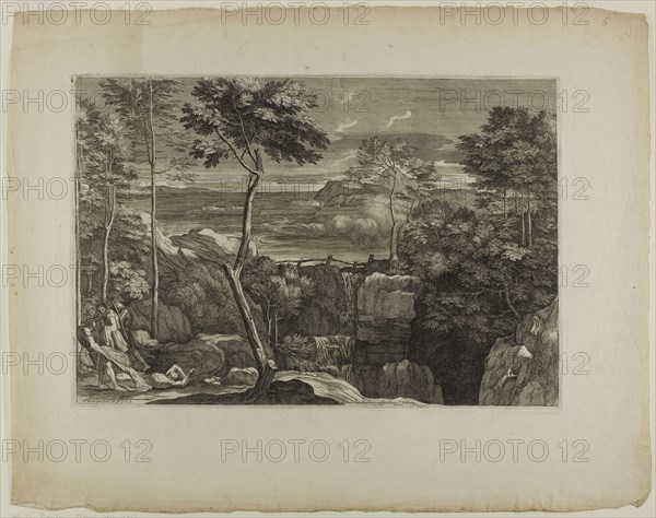 Landscape with Three Brigands and Their Victim, 1668–71, Sébastien Bourdon, French, 1616-1671, France, Etching on ivory laid paper, 296 × 435 mm (plate), 443 × 565 mm (sheet)