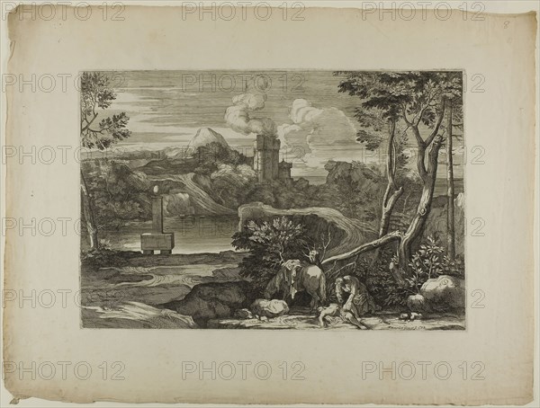 The Good Samaritan Anoints the Man Left for Dead with Oil and Water, 17th century, Sébastien Bourdon, French, 1616-1671, France, Etching on ivory laid paper, 295 × 434 mm (plate), 441 × 592 mm (plate)
