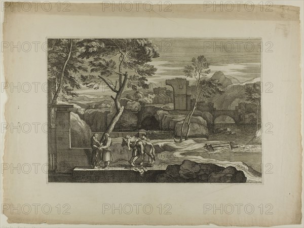 The Good Samaritan Takes the Wounded Man from his Donkey, 17th century, Sébastien Bourdon, French, 1616-1671, France, Etching on ivory laid paper, 293 × 432 mm (plate), 431 × 594 mm (sheet)