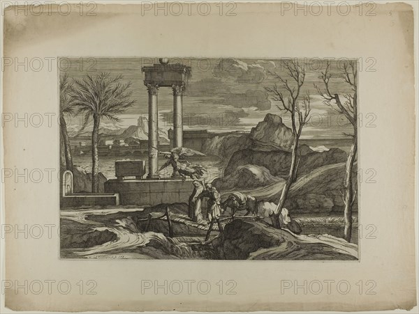 Flight into Egypt, 17th century, Sébastien Bourdon, French, 1616-1671, France, Etching on ivory laid paper, 294 × 434 mm (plate), 432 × 590 mm (sheet)