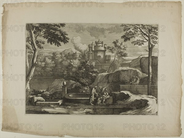 View of a City (Christ with the Good Samaritan at the Well), 17th century, Sébastien Bourdon, French, 1616-1671, France, Etching on ivory laid paper, 303 × 440 mm (plate), 442 × 590 mm (sheet)