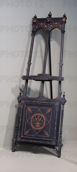 Easel, 1870/80, American, 19th century, Philadelphia or New York, New York, Ebonized walnut, light-wood inlay, and gilt decoration, 214.3 × 83.8 × 12.8 cm (95 × 33 × 5 in.)