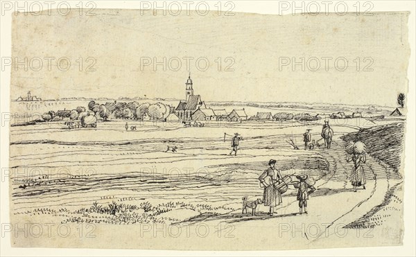 Study for the Engraving Thalkirchen, from series Views of, c. 1818, Wilhelm Alexander Wolfgang von Kobell, German, 1766-1855, Germany, Pen and black ink over graphite on ivory laid paper, 107 x 177 mm