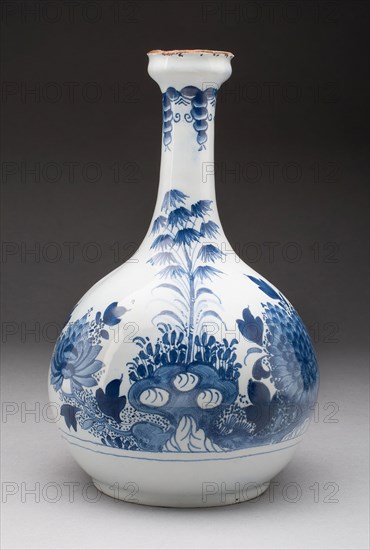 Bottle, c. 1750, England, Liverpool or London, Liverpool, Tin-glazed earthenware, H. 23.9 cm (9 3/8 in.)