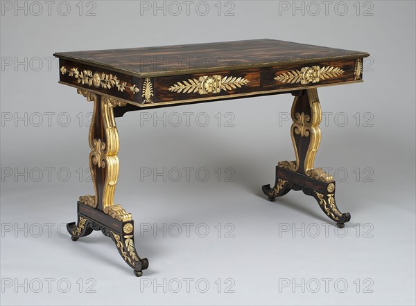 Sofa Table, c. 1805, England, Oak, calamander, and gilt brass, 73.7 × 106.7 × 64.8 cm (29 × 42 × 25 1/2 in.)