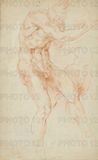 Sketches of Two Satyrs, n.d., Jean Baptiste Carpeaux, French, 1827-1875, France, Red chalk, with touches of red crayon, over graphite, on ivory laid paper, 275 × 172 mm