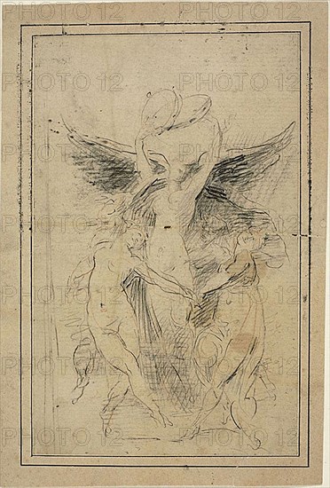 Five Dancing Female Figures, 1865, Jean Baptiste Carpeaux, French, 1827-1875, France, Black and red chalk on tan laid paper, laid down on tan wove paper, 204 × 128 mm