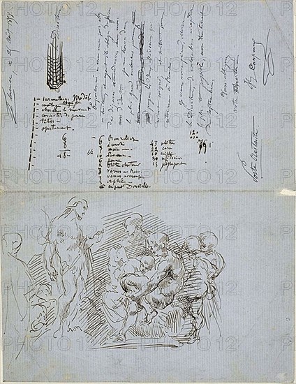The Preaching of Saint John the Baptist, 1858, Jean Baptiste Carpeaux, French, 1827-1875, France, Pen and brown ink on blue laid paper, 268 × 205 mm