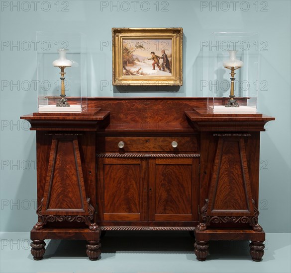 Sideboard, 1825/35, American, 19th century, Philadelphia or Baltimore, Philadelphia, Mahogany, mahogany veneer, poplar, and eastern white pine, 124.5 × 186.4 × 59.7 cm (49 × 73 3/8 × 23 3/4 in.)