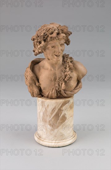 Bust of a Satyr, 1770/75, Clodion (Claude Michel), French, 1738-1814, France, Terracotta, 6 3/16 × 5 5/8 × 3 1/8 in. (15.7 × 14.3 × 7.9 cm) without the attached marble base, diameter of base is 4 1/2 in. (11.4 cm) with height at 4 1/4 in. (10.8 cm)