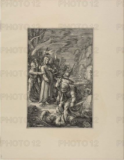 The Betrayal of Christ, plate three from The Passion of Christ, 1598, Hendrick Goltzius, Dutch, 1558-1617, Netherlands, Engraving in black ink on cream paper, 197 x 130 mm (image), 202 x 135 mm (plate), 318 x 245 mm (sheet)
