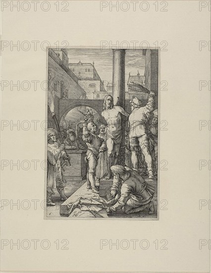 The Flagellation, plate six from The Passion of Christ, 1597, Hendrick Goltzius, Dutch, 1558-1617, Netherlands, Engraving in black on cream laid paper, 196 x 129 mm (image), 204 x 135 mm (plate), 318 x 247 mm (sheet)