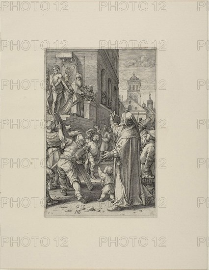 Ecce Homo, plate eight from The Passion of Christ, 1597, Hendrick Goltzius, Dutch, 1558-1617, Netherlands, Engraving in black on cream laid paper, 197 x 130 mm (image), 202 x 135 mm (plate), 316 x 247 mm (sheet)