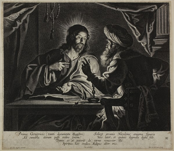 Christ and Nicodemus: A Night Piece, 1626/74, Peeter de Jode the younger (Flemish, 1606-1674), after Gerard Seghers (Flemish, 1591-1651), Holland, Engraving on ivory laid paper, 248 x 317 mm (image), 386 x 326 mm (plate), 327 x 426 mm (sheet)