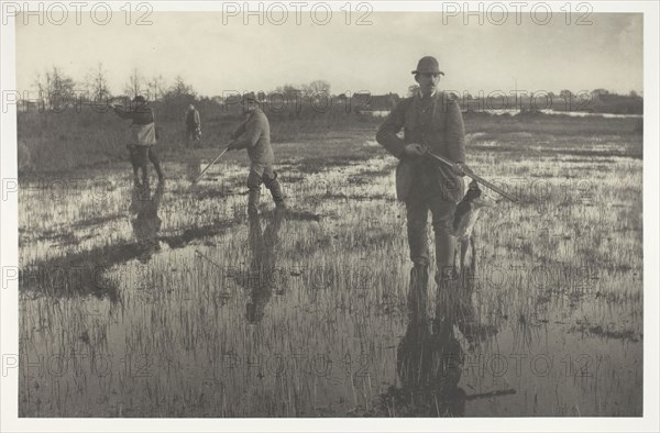 Snipe-Shooting, 1886, Peter Henry Emerson, English, born Cuba, 1856–1936, England, Platinum print, pl. X from the album "Life and Landscape on the Norfolk Broads" (1886), edition of 200, 18.7 × 28.8 cm (image/paper), 28.6 × 40.9 cm (album page)