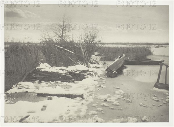 The First Frost, 1886, Peter Henry Emerson, English, born Cuba, 1856–1936, England, Platinum print, pl. XIV from the album "Life and Landscape on the Norfolk Broads" (1886), edition of 200, 20.7 × 28.9 cm (image/paper), 28.6 × 41.1 cm (album page