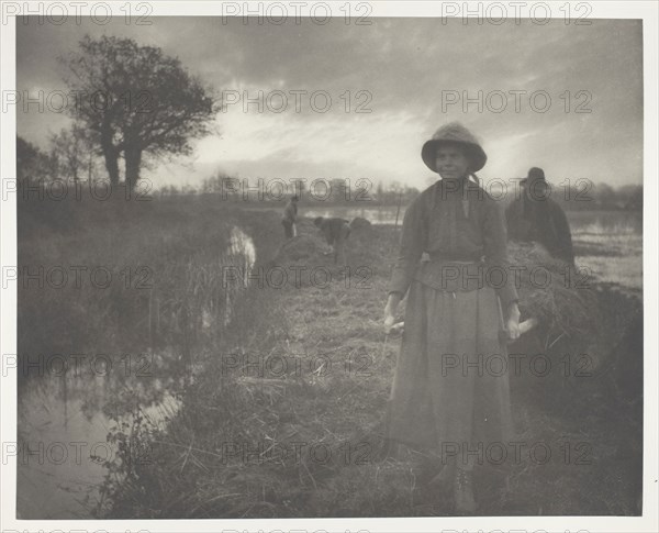 Poling the Marsh Hay, 1886, Peter Henry Emerson, English, born Cuba, 1856–1936, England, Platinum print, pl. XVII from the album "Life and Landscape on the Norfolk Broads" (1886), edition of 200, 23.2 × 29.1 cm (image/paper), 28.5 × 41.1 cm (album page)