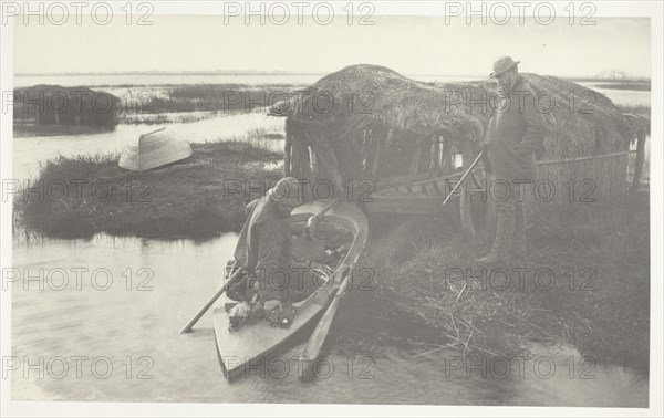 The Fowler’s Return, 1886, Peter Henry Emerson, English, born Cuba, 1856–1936, England, Platinum print, pl. XX from the album "Life and Landscape on the Norfolk Broads" (1886), edition of 200, 17.6 × 28.9 cm (image/paper), 28.6 × 40.9 cm (album page)