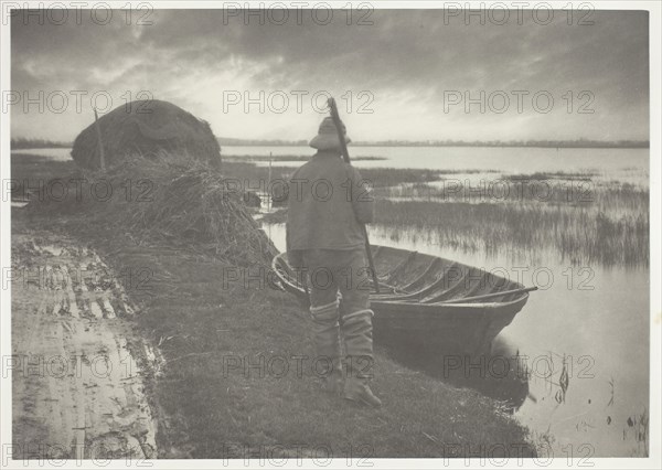 Marshman Going to Cut Schoof-Stuff, 1886, Peter Henry Emerson, English, born Cuba, 1856–1936, England, Platinum print, pl. XXII from the album "Life and Landscape on the Norfolk Broads" (1886), edition of 200, 20.3 × 28.9 cm (image/paper), 28.6 × 40.8 cm (album page)
