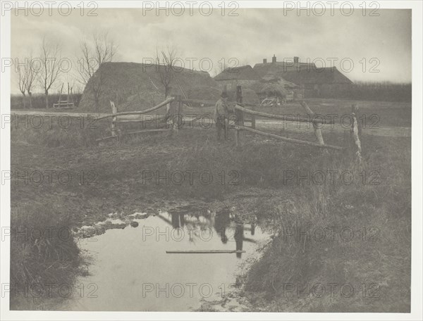 A Marsh Farm, 1886, Peter Henry Emerson, English, born Cuba, 1856–1936, England, Platinum print, pl. XXIX from the album "Life and Landscape on the Norfolk Broads" (1886), edition of 200, 21.6 × 28.5 cm (image/paper), 28.6 × 40.7 cm (album page)