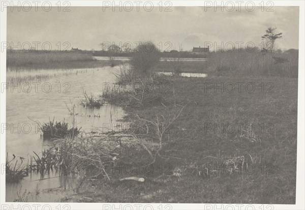 An Autumn Morning, 1886, Peter Henry Emerson, English, born Cuba, 1856–1936, England, Platinum print, pl. XXXVIII from the album "Life and Landscape on the Norfolk Broads" (1886), edition of 200, 17.9 × 26.6 cm (image/paper), 28.6 × 40.8 cm (album page)