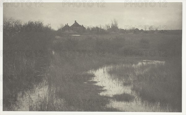 The Fringe of the Marsh, 1886, Peter Henry Emerson, English, born Cuba, 1856–1936, England, Platinum print, pl. XXXIX from the album "Life and Landscape on the Norfolk Broads" (1886), edition of 200, 17.6 × 28.9 cm (image/paper), 28.6 × 40.7 cm (album page)