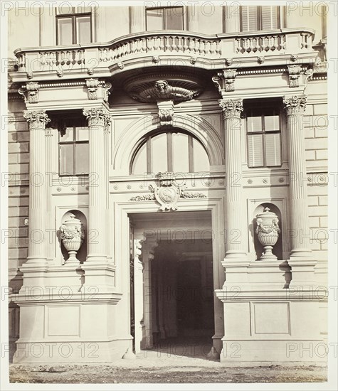 Albrechtsgasse No. 3, Portal am Wohnhause des Friedrich Ritter von Schey, 1860s, Austrian, 19th century, Austria, Albumen print, 33.9 × 28.3 cm (image/paper), 61.1 × 42.9 cm (album page)