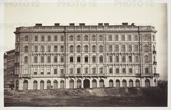 Babenberger Strasse No. 1 und 3, Zinshaus des J. Ritter von Königswarter, 1860s, Austrian, 19th century, Austria, Albumen print, 21.5 × 33.6 cm (image/paper), 42.7 × 61.2 cm (album page)
