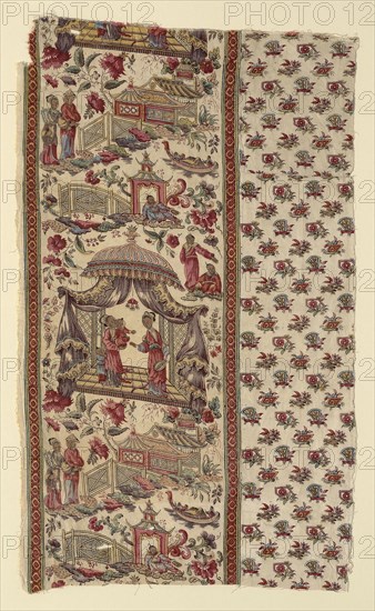 Fragment (Furnishing Fabric), c. 1806, Designed by J.J. Pearman (English, active c. 1900-1925), Manufactured by Bannister Hall Print Works (English, 1798-1893), England, Cotton, plain weave, block printed and painted, 79.4 × 47 cm (31 1/4 × 18 1/2 in.)