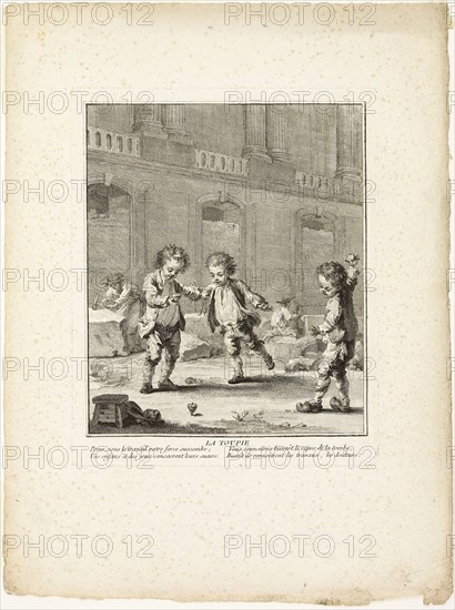 The Top, from The Games of the Urchins of Paris, 1770, Jean-Baptiste Tilliard (French, 1740–1813), after Augustin de Saint-Aubin (French, 1736-1807), France, Etching on ivory laid paper, 225 × 183 mm (plate), 363 × 268 mm (sheet)