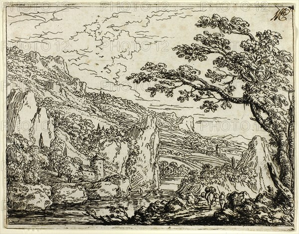Italian Landscape with Ruins, n.d., Jonas Umbach the Elder, German, 1624-1693, Germany, Etching in black on ivory laid paper, 80 x 105 mm (image/plate), 83 x 106 mm (sheet)