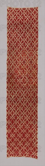 Panel (Bedcover?), 18th century, Greece, Cyclades Islands, Naxos, Náxos, Linen, plain weave, embroidered with silk in running stitches (pattern darning), two panels joined in weft direction, 225.5 x 46.9 cm (88 3/4 x 18 1/2 in.)