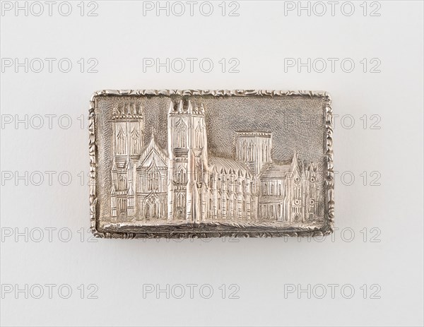Vinaigrette with View of Eley Cathedral, 1839/40, Taylor and Perry, Birmingham, England, Birmingham, Silver and silver gilt, 4.5 × 3.2 cm (1 3/4 × 1 1/4 in.)