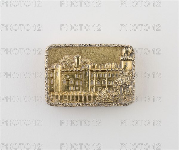 Vinaigrette with View of Warwick Castle, 1846/47, Nathaniel Mills, Birmingham, England, Birmingham, Silver gilt, 3.8 × 2.5 cm (1 1/2 × 1 in.)