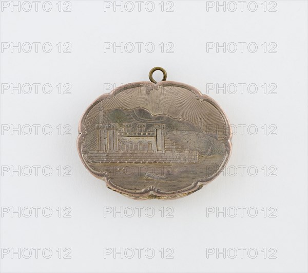 Vinaigrette with View of Scarborough Spa Building, 1847/48, Marked DP, Birmingham, England, Birmingham, Silver, 3.8 × 2.9 cm (1 1/2 × 1 1/8 in.)