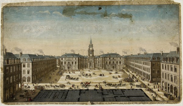 Elevation Perspective of l’Hôtel de Ville, Rennes, n.d., Philippe-Nicolas Milcent, French, active c. 1735, France, Hand-colored engraving on paper, 333 × 581 mm