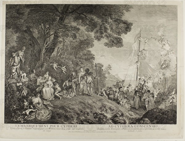 Pilgrimage to the Island of Cythera, c. 1733, Nicolas Henri Tardieu (French, 1674-1749), after Jean Antoine Watteau (French, 1684-1721), France, Etching and engraving on ivory laid paper, 545 × 760 mm