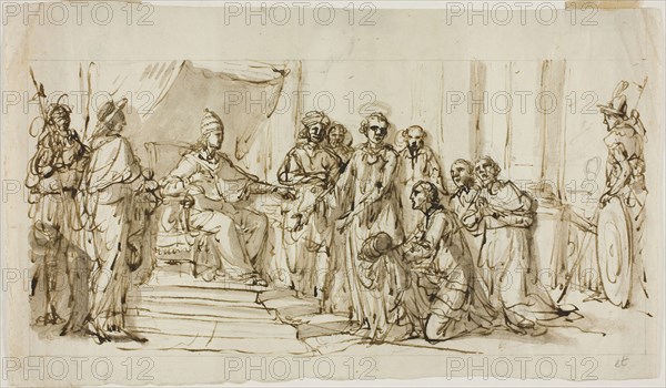Papal Audience, n.d., Possibly Domenico Pozzi, Italian, 1744-1796, Italy, Pen and brown ink, with brush and gray-brown wash, over black chalk on ivory laid paper, 182 x 305 mm