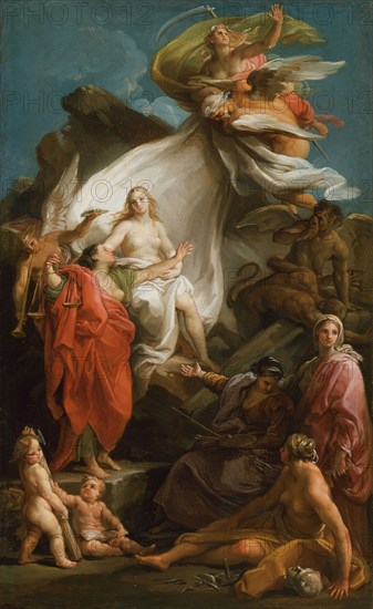 Time Unveiling Truth, 1740/45, Pompeo Girolamo Batoni, Italian, 1708–1787, Italy, Oil on canvas, 17 1/16 x 10 7/16 in. (43.3 x 26.5 cm)